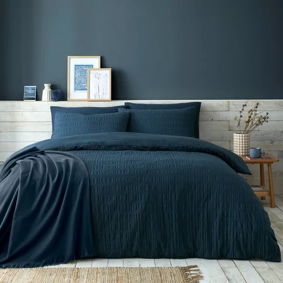 Seersucker Duvet Cover Set - Ink, Cotton