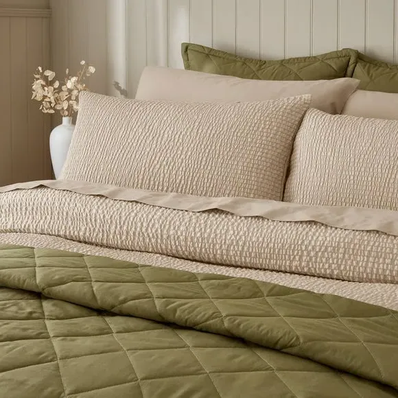 Seersucker Duvet Cover Set - Natural, Microfibre