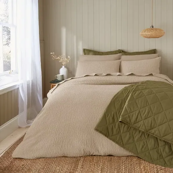 Seersucker Duvet Cover Set - Natural, Microfibre