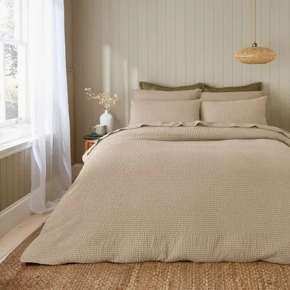 Seersucker Duvet Cover Set - Natural, Microfibre image