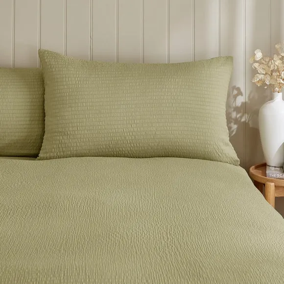 Seersucker Duvet Cover Set - Olive, Microfibre