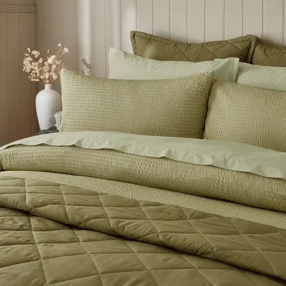 Seersucker Duvet Cover Set - Olive, Microfibre