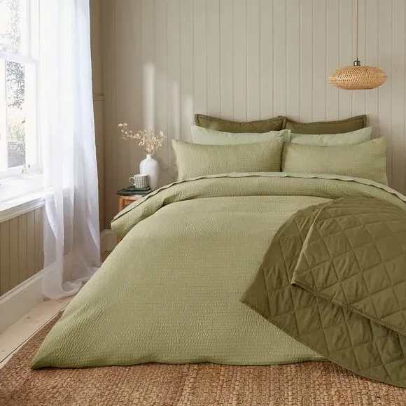 Seersucker Duvet Cover Set - Olive, Microfibre