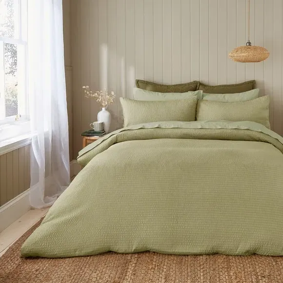 Seersucker Duvet Cover Set - Olive, Microfibre