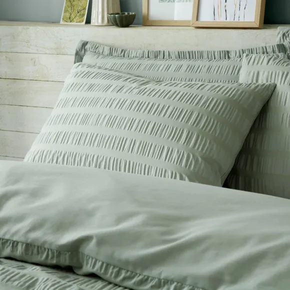 Seersucker Duvet Cover Set - Sage, Cotton