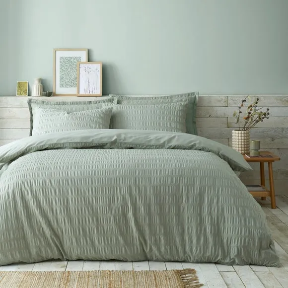 Seersucker Duvet Cover Set - Sage, Cotton