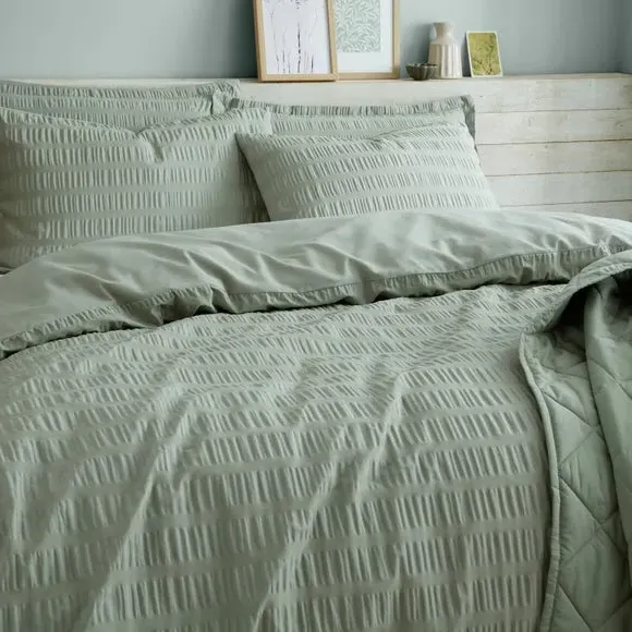 Seersucker Duvet Cover Set - Sage, Cotton