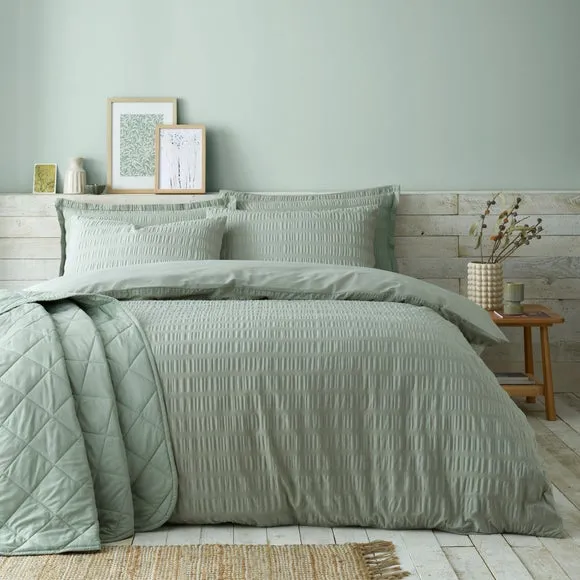 Seersucker Duvet Cover Set - Sage, Cotton