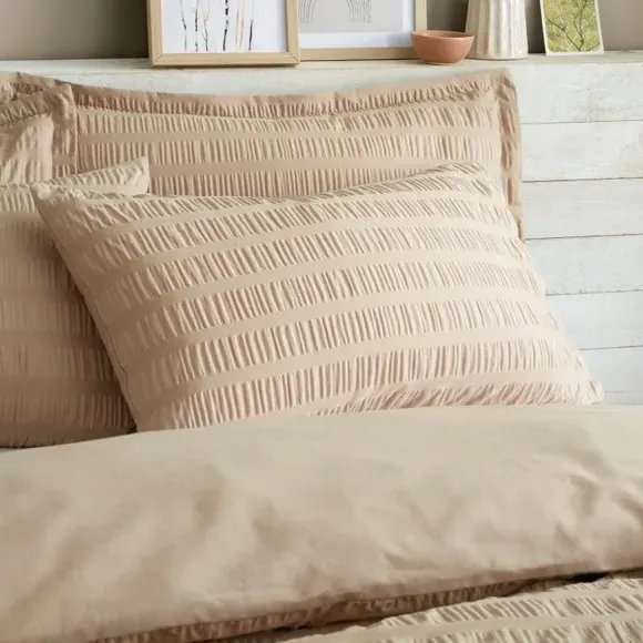 Seersucker Duvet Cover Set - Taupe, Cotton