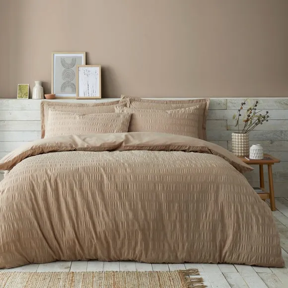 Seersucker Duvet Cover Set - Taupe, Cotton