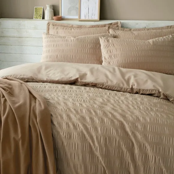 Seersucker Duvet Cover Set - Taupe, Cotton