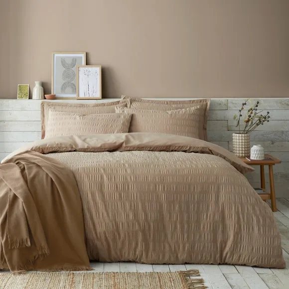 Seersucker Duvet Cover Set - Taupe, Cotton