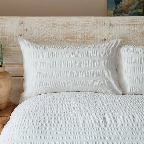 Seersucker Duvet Cover Set - White, Cotton