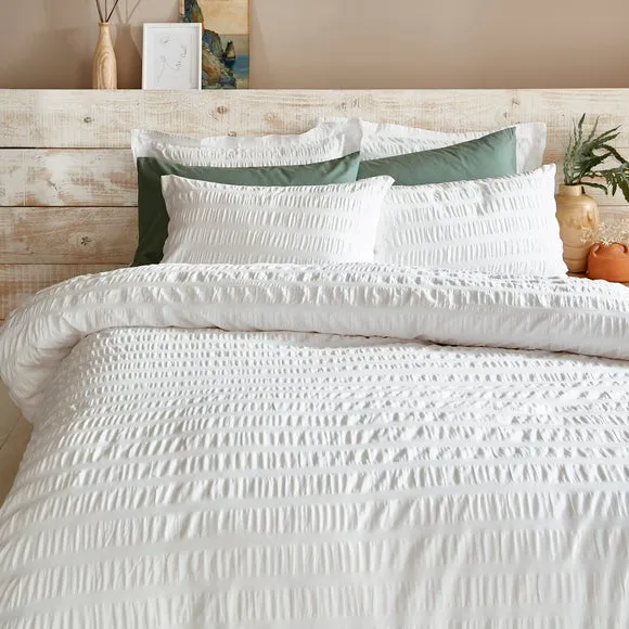 Seersucker Duvet Cover Set - White, Cotton
