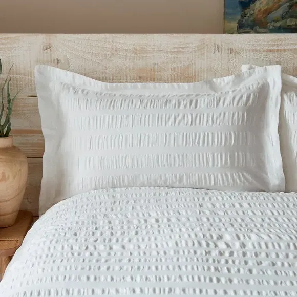 Seersucker Duvet Cover Set - White, Cotton