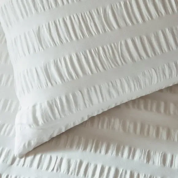 Seersucker Duvet Cover Set - White, Cotton