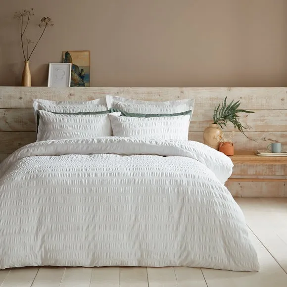 Seersucker Duvet Cover Set - White, Cotton
