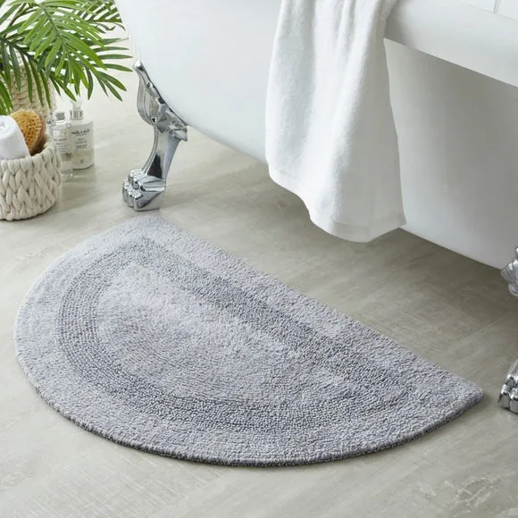 Semi Circle Bath Mat Reversible - Silver, Cotton