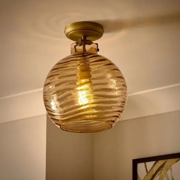 Semi Flush Ceiling Light - Amber, Glass