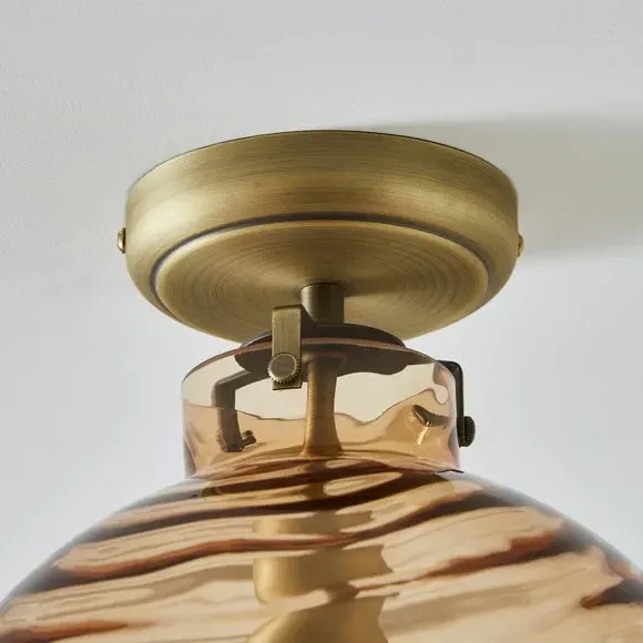 Semi Flush Ceiling Light - Amber, Glass
