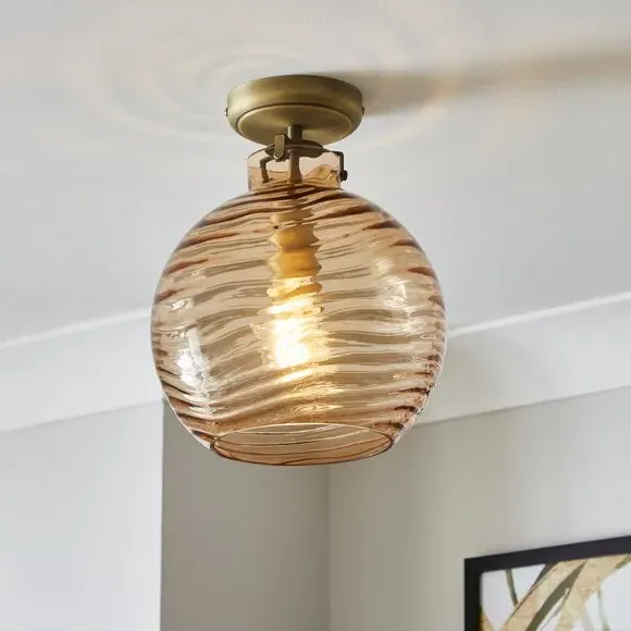 Semi Flush Ceiling Light - Amber, Glass image