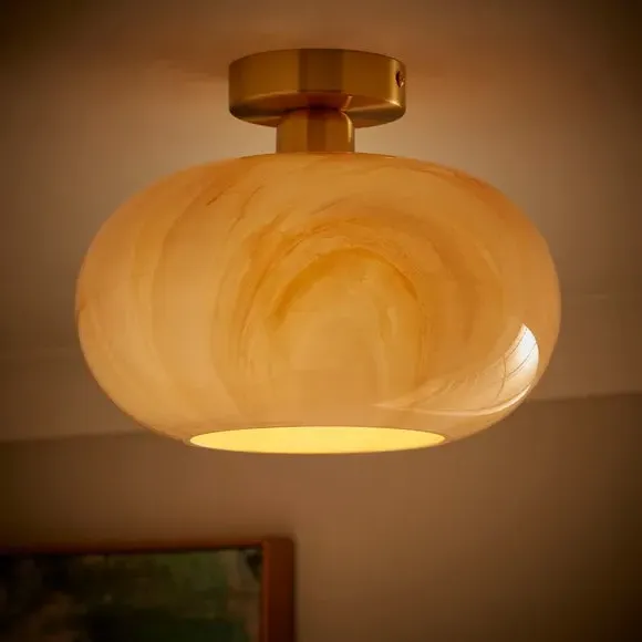 Semi Flush Ceiling Light - Gold, Alabaster