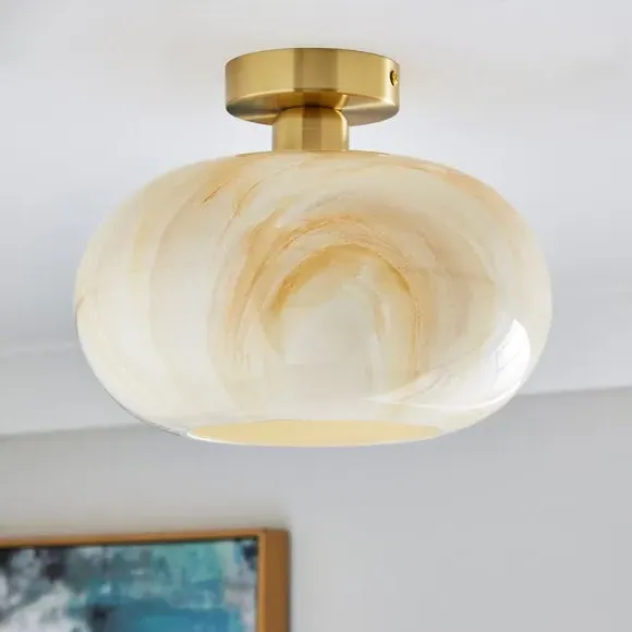 Semi Flush Ceiling Light - Gold, Alabaster image
