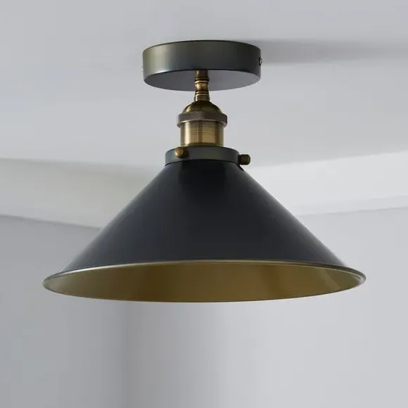 Semi Flush Ceiling Light - Grey, Metal