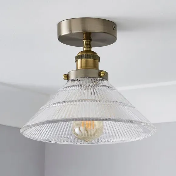 Semi Flush Ceiling Light - Nickel, Glass
