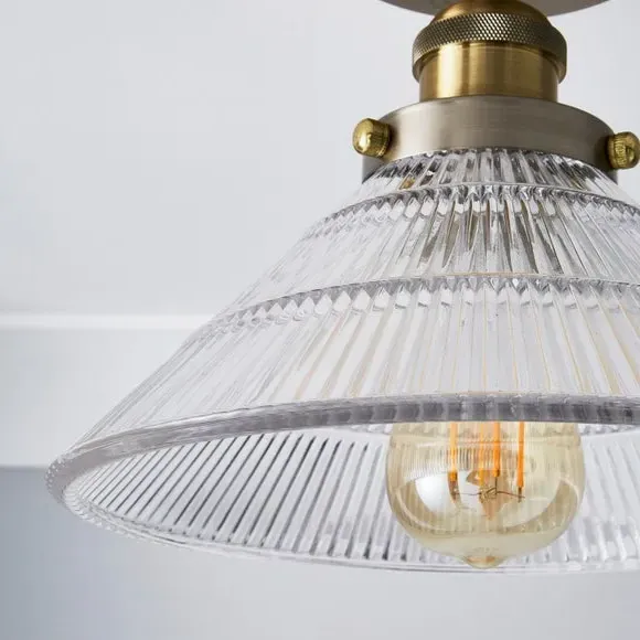 Semi Flush Ceiling Light - Nickel, Glass