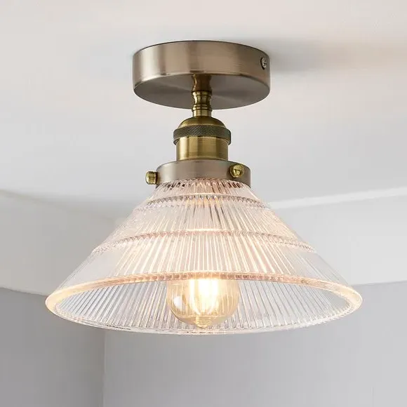 Semi Flush Ceiling Light - Nickel, Glass image