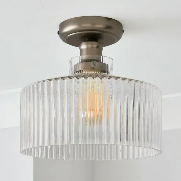 Semi Flush Ceiling Light - Pewter, Glass