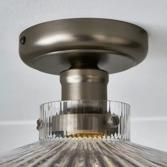 Semi Flush Ceiling Light - Pewter, Glass