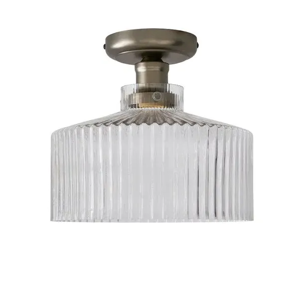 Semi Flush Ceiling Light - Pewter, Glass