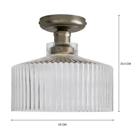 Semi Flush Ceiling Light - Pewter, Glass