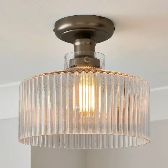 Semi Flush Ceiling Light - Pewter, Glass image