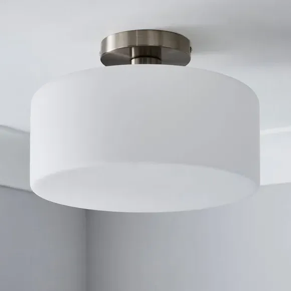Semi Flush Ceiling Light - Satin Nickel, Glass