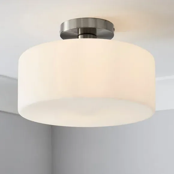 Semi Flush Ceiling Light - Satin Nickel, Glass