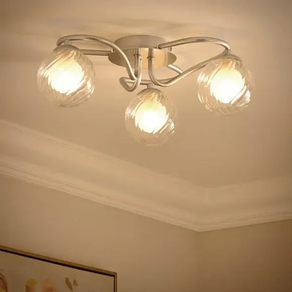 Semi Flush Ceiling Light with 3 Shades - Silver