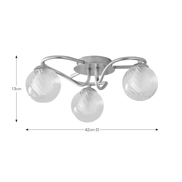 Semi Flush Ceiling Light with 3 Shades - Silver