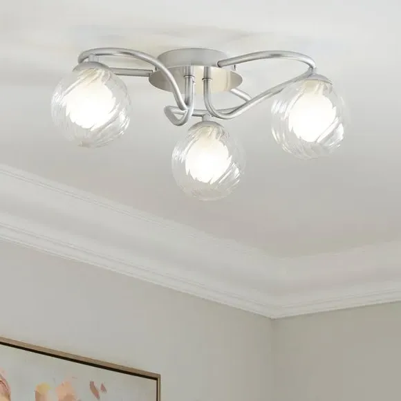 Semi Flush Ceiling Light with 3 Shades - Silver image