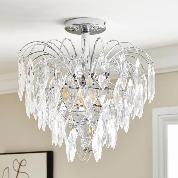 Semi Flush Ceiling Light with Crystals - Chrome