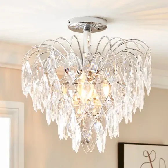 Semi Flush Ceiling Light with Crystals - Chrome image