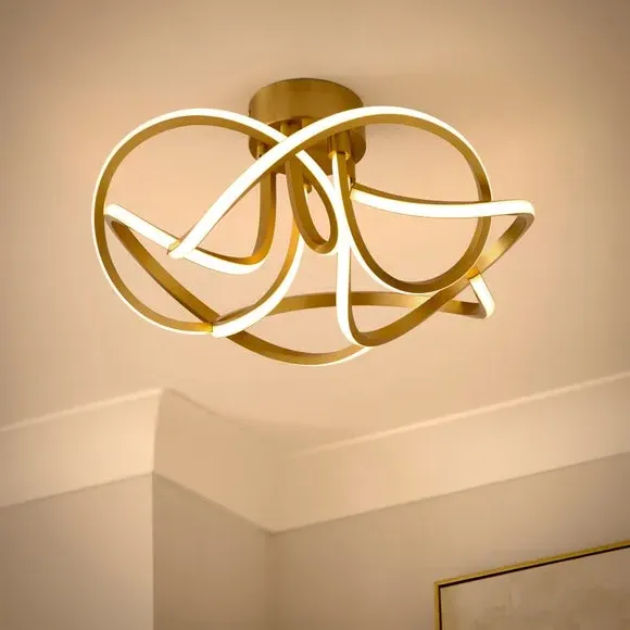 Semi Flush LED Ceiling Light - Antique Brass