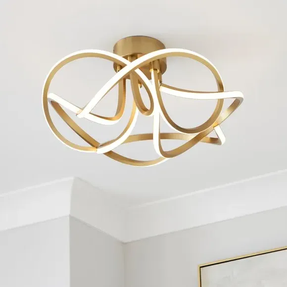 Semi Flush LED Ceiling Light - Antique Brass
