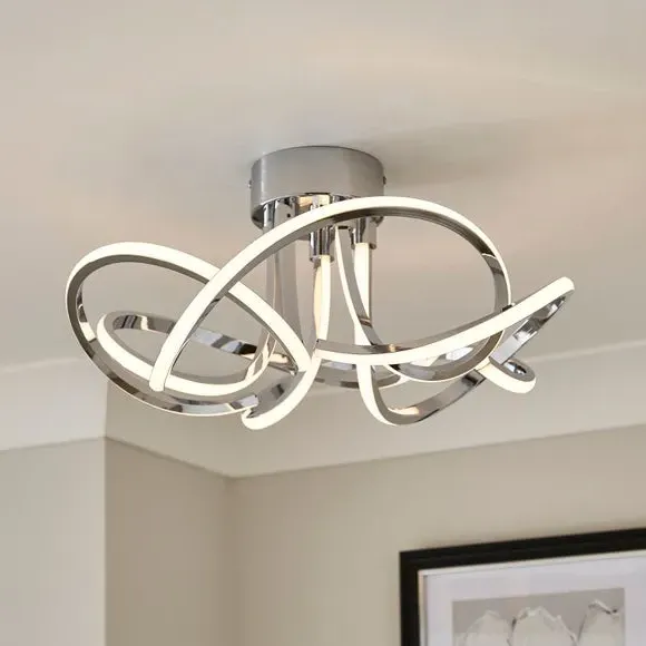 Semi Flush LED Ceiling Light - Chrome