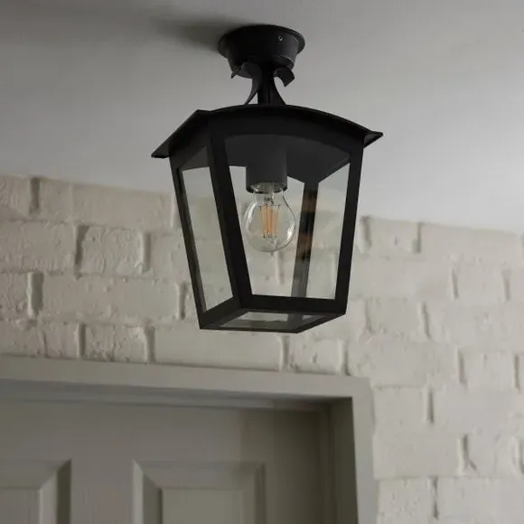 Semi Flush Porch Light - Black, Stainless Steel