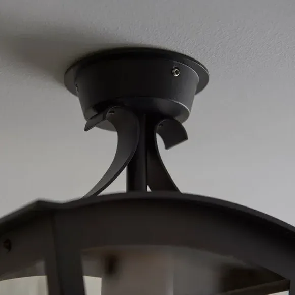 Semi Flush Porch Light - Black, Stainless Steel