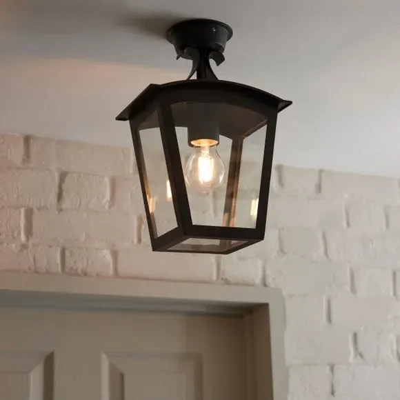 Semi Flush Porch Light - Black, Stainless Steel image