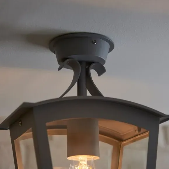 Semi Flush Porch Light - Grey, Stainless Steel